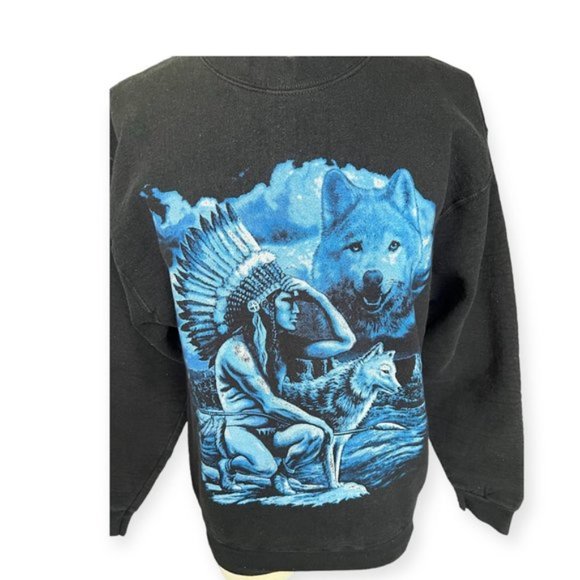 Vintage Ethnic warrior and Fox Unisex Crewneck Sweatshirt, Size Medium - Picture 3 of 6